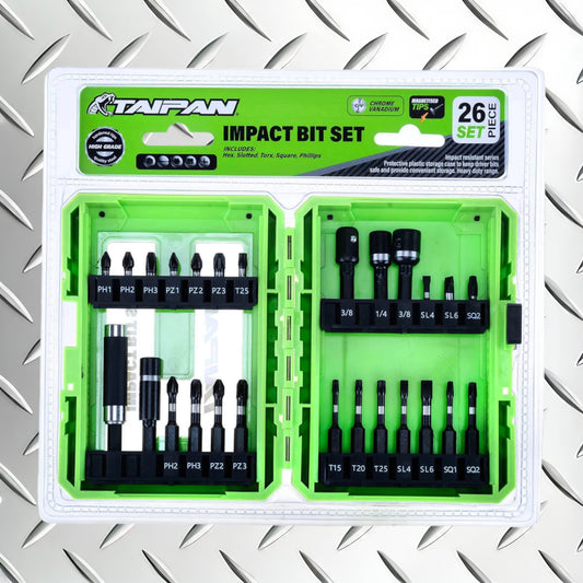 Taipan 26PCE Impact Bit Set Magnetic Tips Various Heads Storage Case